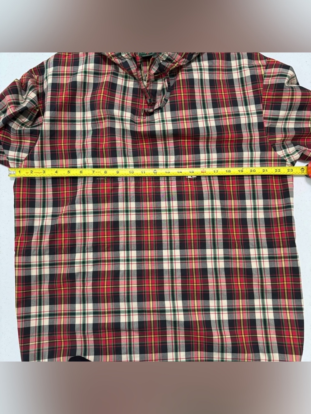 VINTAGE 1990’s J Crew plaid tartan hooded anorak windbreaker jacket half zip XS - Picture 8 of 11